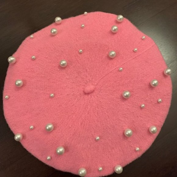Source Unknown Accessories - *HP* Barbie pink wool knit beret with pearls NWOT
